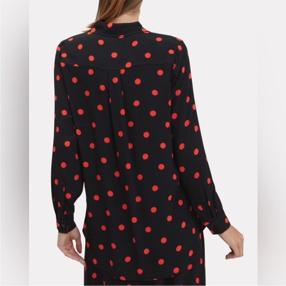 GANNI Polka Dot Crepe Long Sleeve Button Up Relaxed Fit Collared Tunic Shirt 6 - Picture 4 of 10